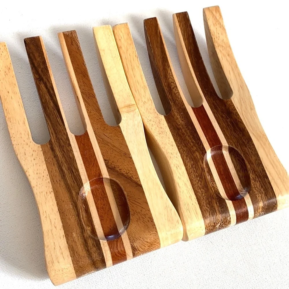 Wooden Salad Forks set, mid century dinner utensils